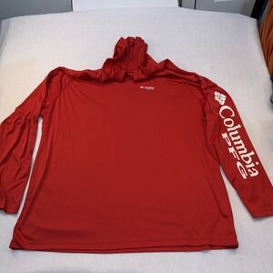 Columbia PFG Mens Shirt Omni-Shade Hooded Long Sleeve Red Size 5XT